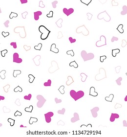 Light Pink, Green vector seamless pattern with colorful hearts. Blurred decorative design in doodle style with hearts. Design for ad, poster, banner of Valentine Day.