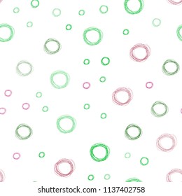 Light Pink, Green vector seamless texture with disks. Beautiful colored illustration with blurred circles in nature style. New design for ad, poster, banner of your website.