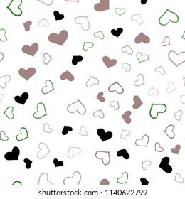 Light Pink, Green vector seamless layout with sweet hearts. Decorative shining illustration with hearts on abstract template. Pattern for marriage gifts, congratulations.