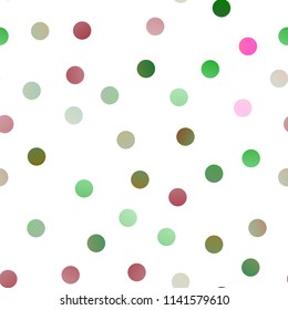 Light Pink, Green vector seamless template with circles. Blurred decorative design in abstract style with bubbles. Pattern can be used as texture of water, rain drops.