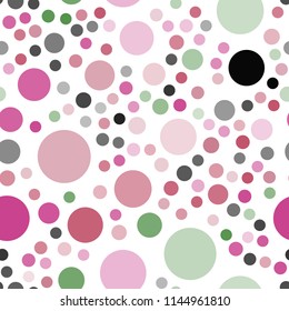 Light Pink, Green vector seamless backdrop with dots. Modern abstract illustration with colorful water drops. Pattern can be used as texture of wallpapers.