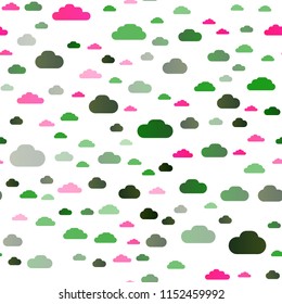 Light Pink, Green vector seamless layout with cloudscape. Illustration in abstract style with colorful clouds. Template for business cards, websites.