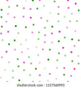 Light Pink, Green vector seamless layout with circle shapes. Illustration with set of shining colorful abstract circles. New design for ad, poster, banner of your website.