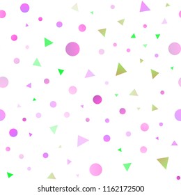 Light Pink, Green vector seamless background with triangles, circles. Abstract gradient illustration with circles, triangles. Pattern for trendy fabric, wallpapers.