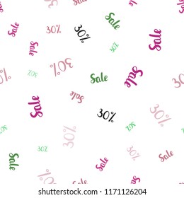 Light Pink, Green vector seamless cover with symbols of 30% sales. Colorful set of  percentage signs in simple style. Backdrop for ads, leaflets of Black Friday.