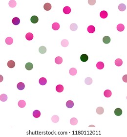 Light Pink, Green vector seamless layout with circle shapes. Beautiful colored illustration with blurred circles in nature style. Completely new template for your brand book.