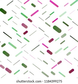 Light Pink, Green vector seamless cover with long lines. Glitter abstract illustration with colored sticks. The template can be used as a background.
