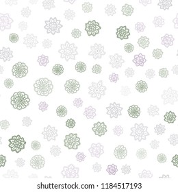 Light Pink, Green vector seamless texture with colored snowflakes. Shining colored illustration with snow in christmas style. Pattern for trendy fabric, wallpapers.