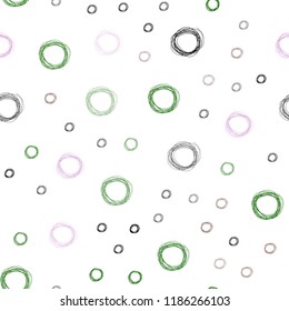 Light Pink, Green vector seamless background with bubbles. Glitter abstract illustration with blurred drops of rain. Pattern can be used for futuristic ad, booklets.