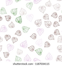 Light Pink, Green vector seamless elegant wallpaper with leaves. Glitter abstract illustration with doodles and leaves. Trendy design for wallpaper, fabric makers.