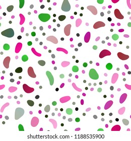 Light Pink, Green vector seamless pattern with spheres. Blurred bubbles on abstract backdrop with colorful gradient. Design for textile, fabric, wallpapers.