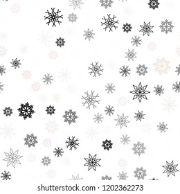 Light Pink, Green vector seamless pattern with christmas snowflakes. Blurred decorative design in xmas style with snow. Trendy design for wallpaper, fabric makers.
