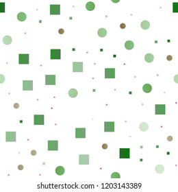 Light Pink, Green vector seamless cover with circles, cubes. Colorful illustration with circles, squares in nature style. Pattern for trendy fabric, wallpapers.