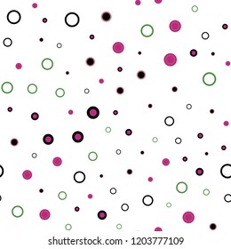 Light Pink, Green vector seamless layout with circle shapes. Blurred decorative design in abstract style with bubbles. Pattern for design of fabric, wallpapers.