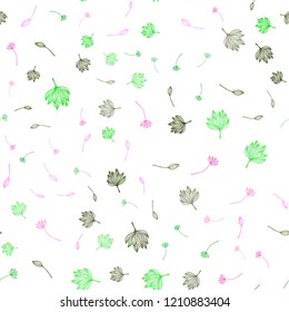 Light Pink, Green vector seamless doodle layout. leaves on elegant natural pattern with gradient. Hand painted design for wrapping, wallpaper.