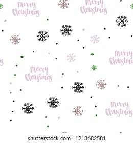 Light Pink, Green vector seamless pattern with christmas snowflakes. Colorful snowflakes with gradient on abstract background. Design for textile, fabric, wallpapers.