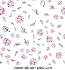 Light Pink, Green vector seamless doodle pattern with leaves, flowers. Glitter abstract illustration with leaves and flowers. Pattern for trendy fabric, wallpapers.