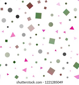 Light Pink, Green vector seamless texture in poly style with circles, cubes. Abstract gradient illustration with circles, triangles, cubes. Trendy design for wallpaper, fabric makers.