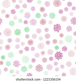 Light Pink, Green vector seamless template with ice snowflakes. Glitter abstract illustration with crystals of ice. Trendy design for wallpaper, fabric makers.