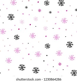 Light Pink, Green vector seamless cover with beautiful snowflakes. Shining colorful illustration with snow in christmas style. Trendy design for wallpaper, fabric makers.