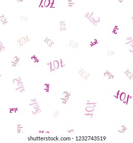 Light Pink, Green vector seamless template with 70% selling. Illustration with signs of sales on abstract template. Backdrop for mega promotions, discounts.