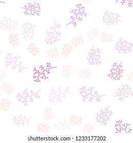 Light Pink, Green vector seamless doodle pattern with branches. Decorative design in Indian style on white background. Pattern for trendy fabric, wallpapers.