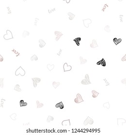 Light Pink, Green vector seamless template with text LOVE YOU, hearts. Design in doodle style with text LOVE YOU, hearts. Pattern for design of fabric, wallpapers.