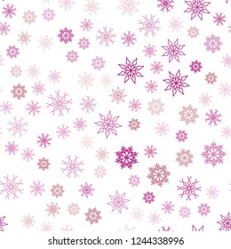Light Pink, Green vector seamless template with ice snowflakes. Glitter abstract illustration with crystals of ice. Trendy design for wallpaper, fabric makers.