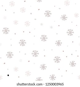 Light Pink, Green vector seamless pattern with christmas snowflakes. Glitter abstract illustration with crystals of ice. Pattern for design of fabric, wallpapers.