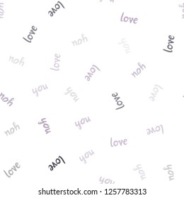 Light Pink, Green vector seamless texture with words LOVE YOU. Decorative design in doodle style with text LOVE YOU. Design for wallpaper, fabric makers.