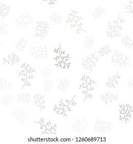 Light Pink, Green vector seamless doodle pattern with branches. Colorful illustration in doodle style with leaves, branches. Pattern for design of fabric, wallpapers.