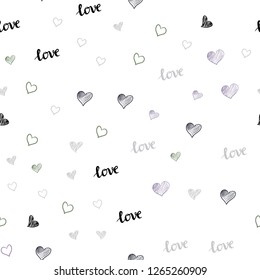 Light Pink, Green vector seamless pattern with phrase LOVE YOU, hearts. Colorful illustration with quote LOVE YOU, hearts. Design for wallpaper, fabric makers.