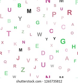 Light Pink, Green vector seamless pattern with ABC symbols. Modern geometrical illustration with ABC english symbols. Pattern for design of fabric, wallpapers.