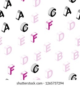 Light Pink, Green vector seamless background with 3D signs of alphabet. Colorful 3D alphabet signs with gradient on white background. Pattern for trendy fabric, wallpapers.