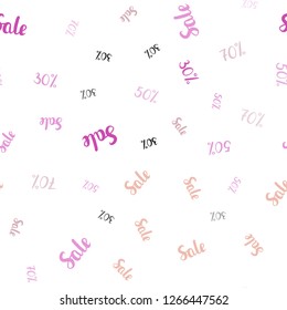 Light Pink, Green vector seamless texture with selling prices 30, 50, 70 %. Shining colorful illustration with isolated selling prices. Pattern for ads, posters, banners of sales.