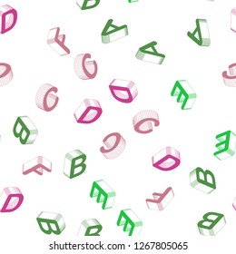 Light Pink, Green vector seamless pattern with 3D ABC symbols. Abstract illustration with colorful 3D latin alphabet. Template for business cards, websites.