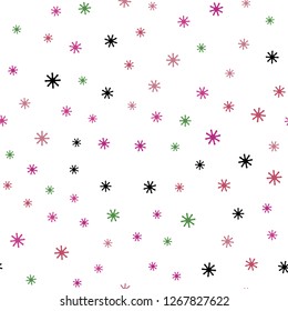 Light Pink, Green vector seamless template with ice snowflakes. Shining colorful illustration with snow on abstract template. Template for business cards, websites.