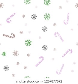 Light Pink, Green vector seamless template with sweet christmas sticks.