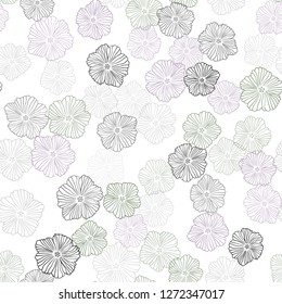 Light Pink, Green vector seamless doodle layout with flowers. Decorative design of flowers on white background. Pattern for design of fabric, wallpapers.