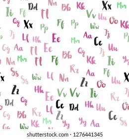 Light Pink, Green vector seamless template with isolated letters. Colored alphabet signs with gradient on white background. Design for wallpaper, fabric makers.