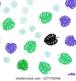 Light Pink, Green vector seamless abstract pattern with flowers, leaves. Shining colored illustration with leaves and flowers. Template for business cards, websites.