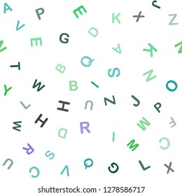 Light Pink, Green vector seamless background with signs of alphabet. Abstract illustration with colored latin alphabet. Pattern for design of fabric, wallpapers.