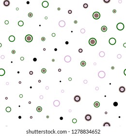 Light Pink, Green vector seamless layout with circle shapes. Glitter abstract illustration with blurred drops of rain. Template for business cards, websites.