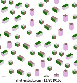 Light Pink, Green vector seamless, isometric layout with lines, rectangles. Glitter abstract illustration with rectangular shapes. Pattern for design of fabric, wallpapers.