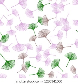 Light Pink, Green vector seamless natural backdrop with leaves. Doodle illustration of leaves in Origami style with gradient. Texture for window blinds, curtains.