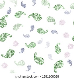 Light Pink, Green vector seamless natural backdrop with leaves and flowers. Leaves, flowers in natural style on white background. Design for textile, fabric, wallpapers.