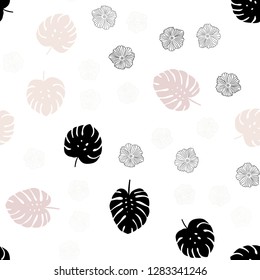 Light Pink, Green vector seamless natural pattern with flowers, leaves. Colorful abstract illustration with leaves in doodle style. Template for business cards, websites.