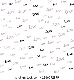 Light Pink, Green vector seamless cover with quote LOVE YOU. Decorative illustration with words of love in abstract style. Design for textile, fabric, wallpapers.