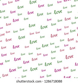 Light Pink, Green vector seamless pattern with phrase LOVE YOU. Decorative design in doodle style with text LOVE YOU. Design for wallpaper, fabric makers.