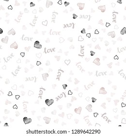 Light Pink, Green vector seamless template with text LOVE YOU, hearts. Illustration with phrase LOVE YOU, hearts for valentine's day. Pattern for design of fabric, wallpapers.